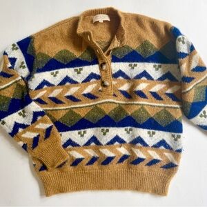 Sézane Paris Geometric Patterned Sweater Blue Tan White